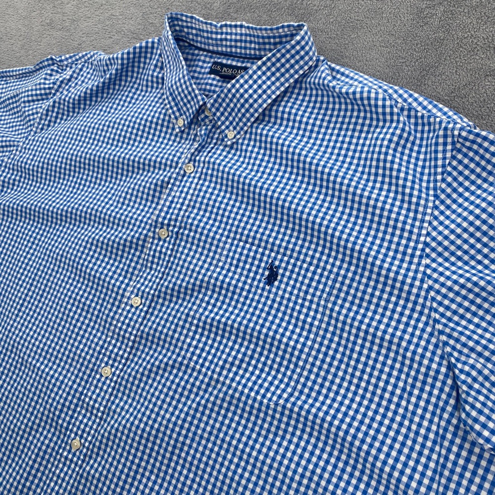U.S. Polo Assn. Button Down Shirt Mens 4XL Blue Gingham Short Sleeve 23A280PS
